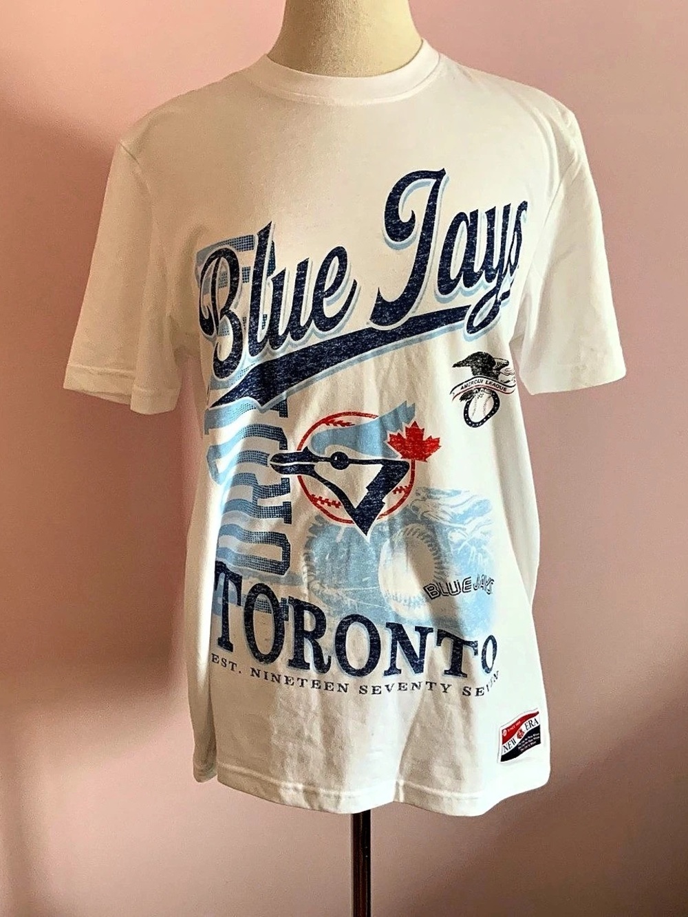 New Era Toronto Blue Jays Graphic Tee MLB Graphic Tee in White & Blue Like New
